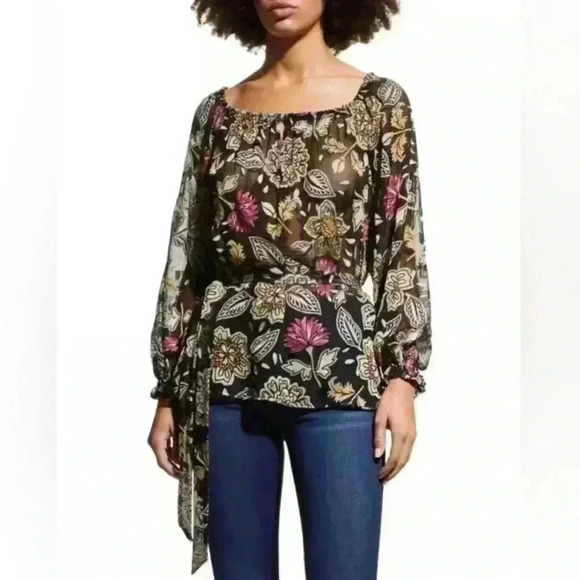 Rag and Bone Sierra Floral Belted Sheer Long Sleeve Top Size Small NWT - Picture 2 of 6